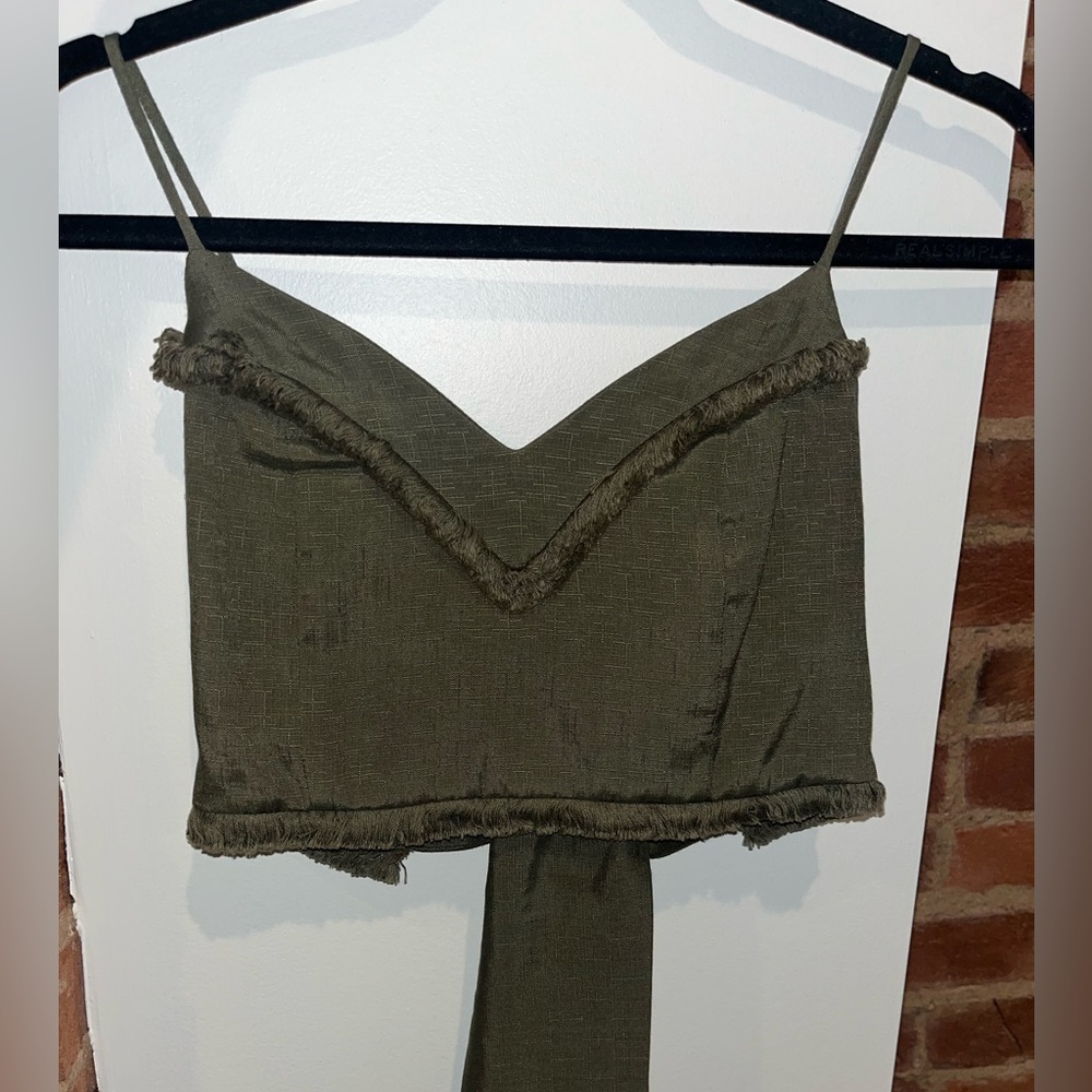 Olive Green Crop Top with Tie Back